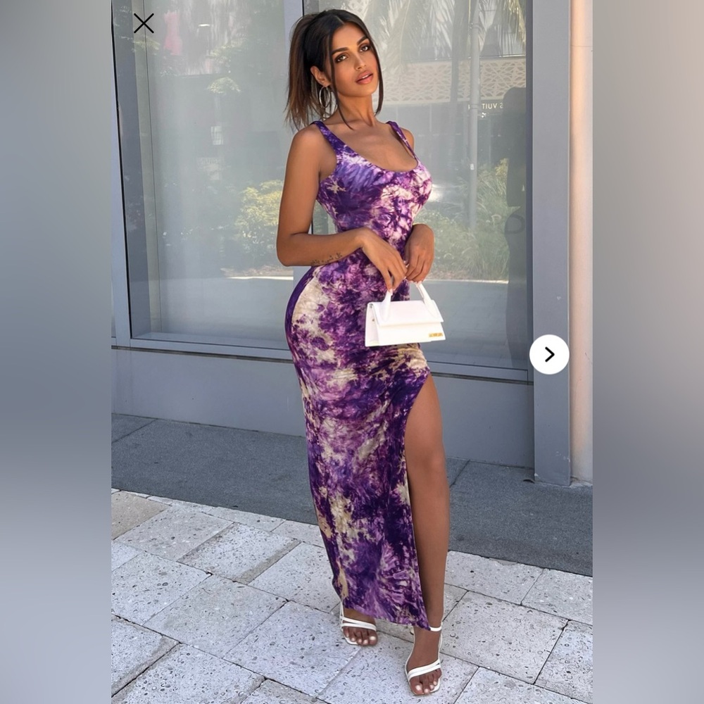 Fashion Nova Purple and White Slit Maxi Dress